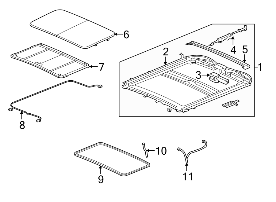 Cadillac Escalade EXT Guide kit. Sunroof guide jaw 88979948 GM